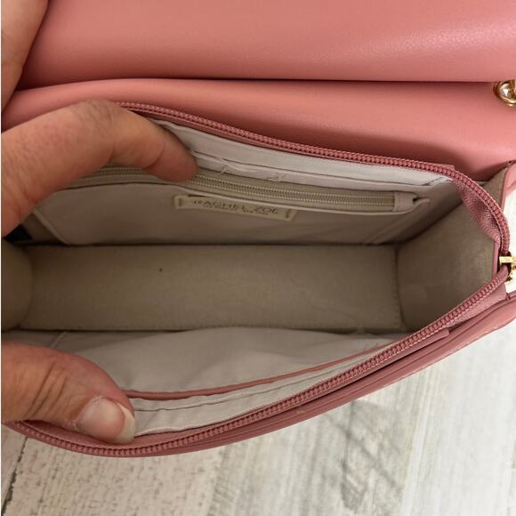 Rachel Zoe Pink White Washed Twill Flap Shoulder Bag Faux Leather NWT - Picture 4 of 6